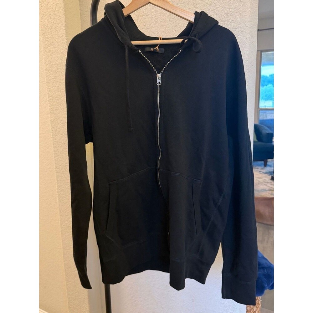 Quince Organic Midweight French Terry Bold Black Full Zip Hoodie L
